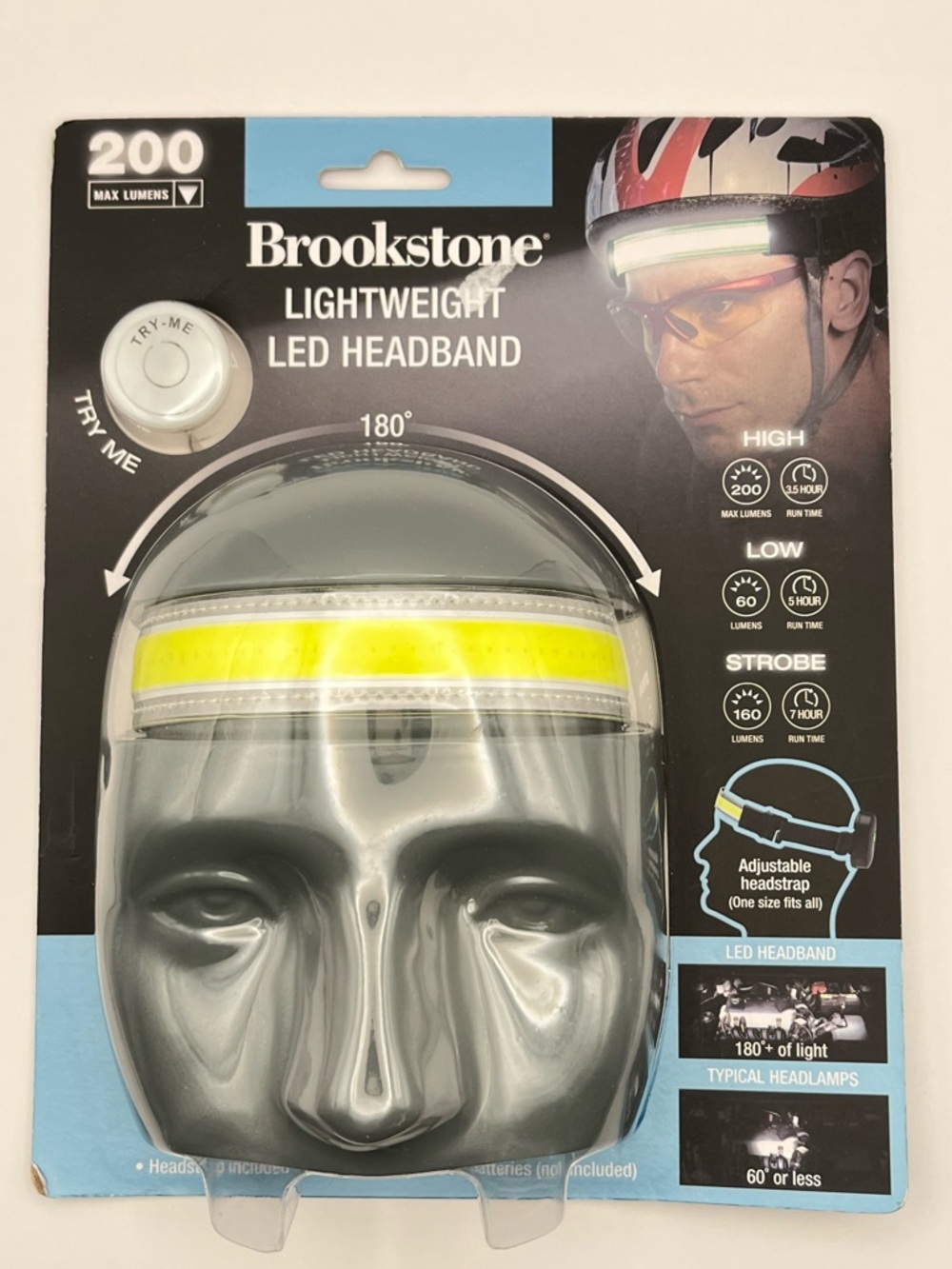 Brookstone Lightweight LED Headband - Yellow High-Visibility Strip